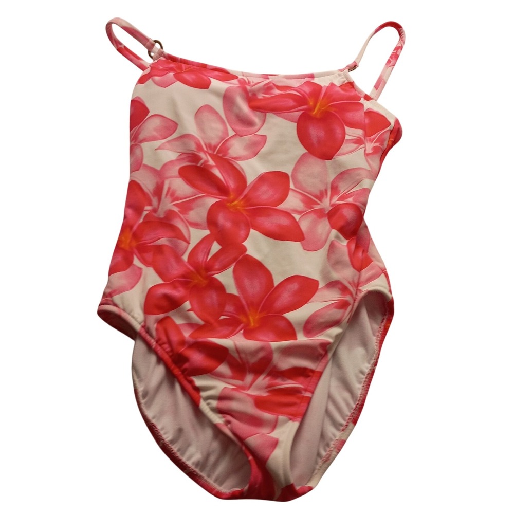 Leilani One Piece Swimsuit Women's Pink Floral Plumeria Print Size 8 Beachwear